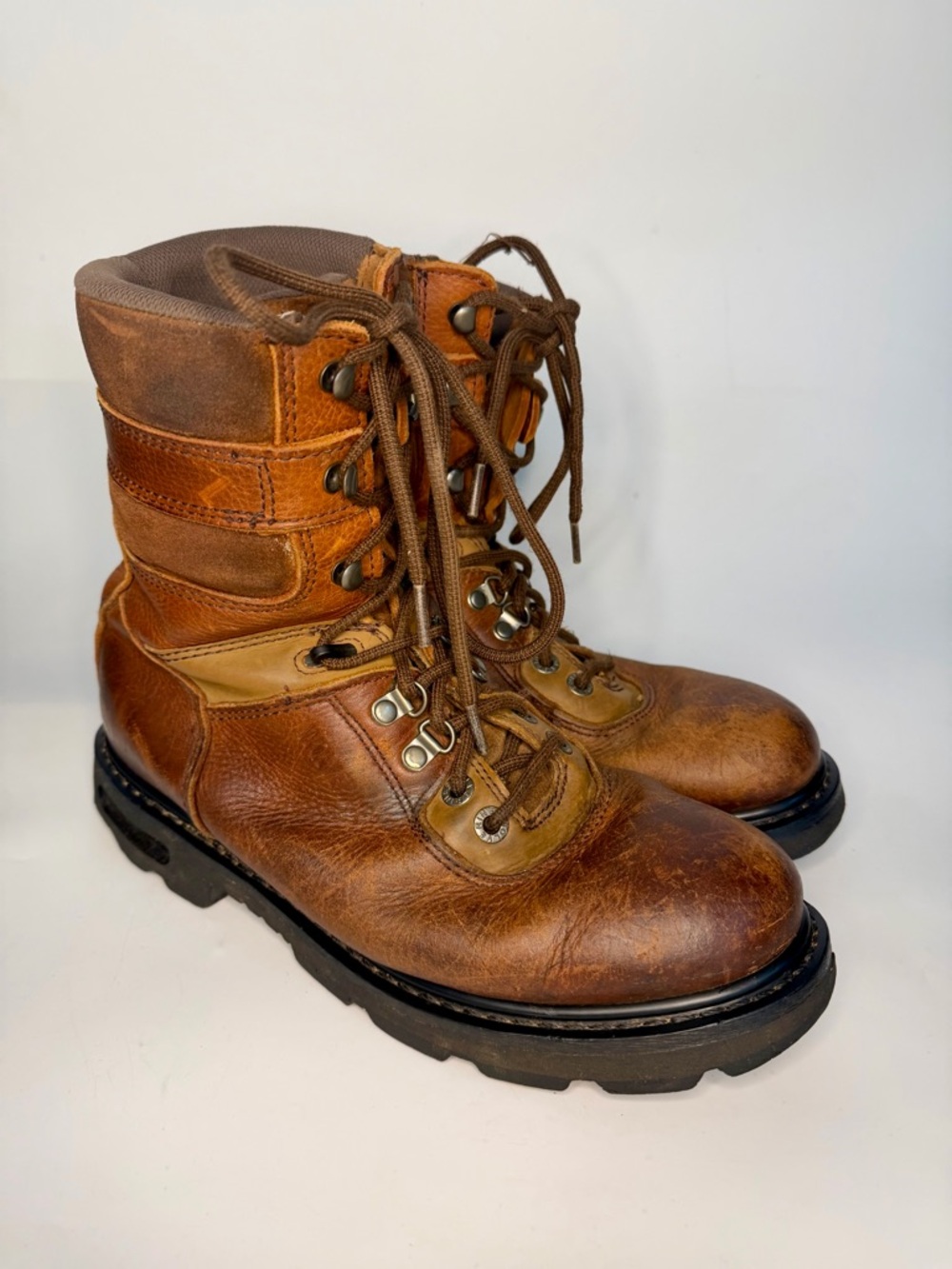 Wolverine Leather Soft Toe Combat Work Boots Brown W04217 Men's Size US 9.5 M